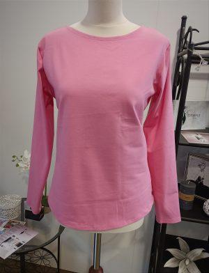 bavlnené tričko s dlhým rukávom,lodičkový výstrih,hladké tričko,ružové