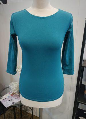 bavlnené tričko,3/4 rukáv,smaragdové,modrozelené,lodičkový výstrih,hladké jednofarebné tričko
